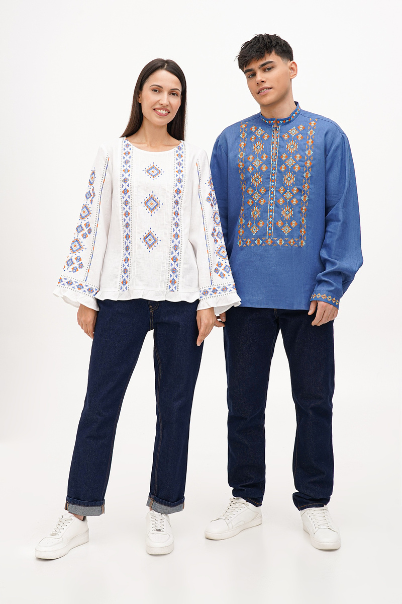 Blue men's embroidered shirt Yarema